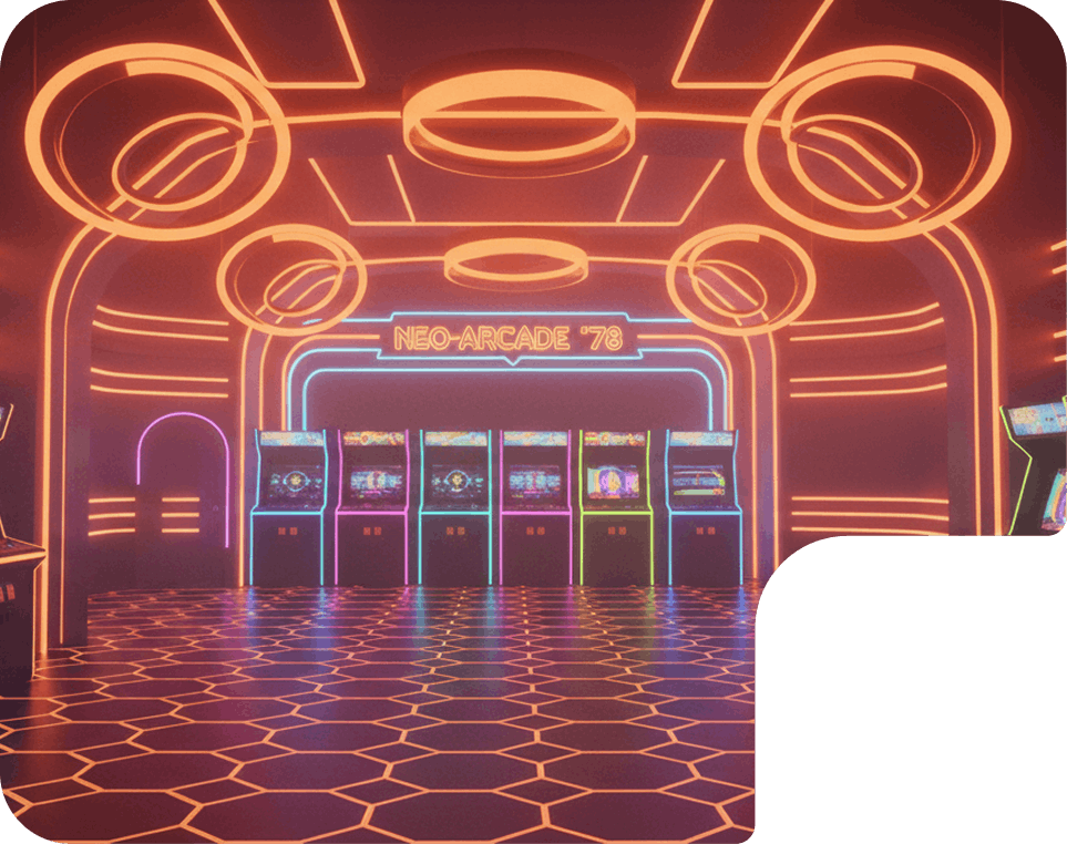 Interior de um arcade futurista